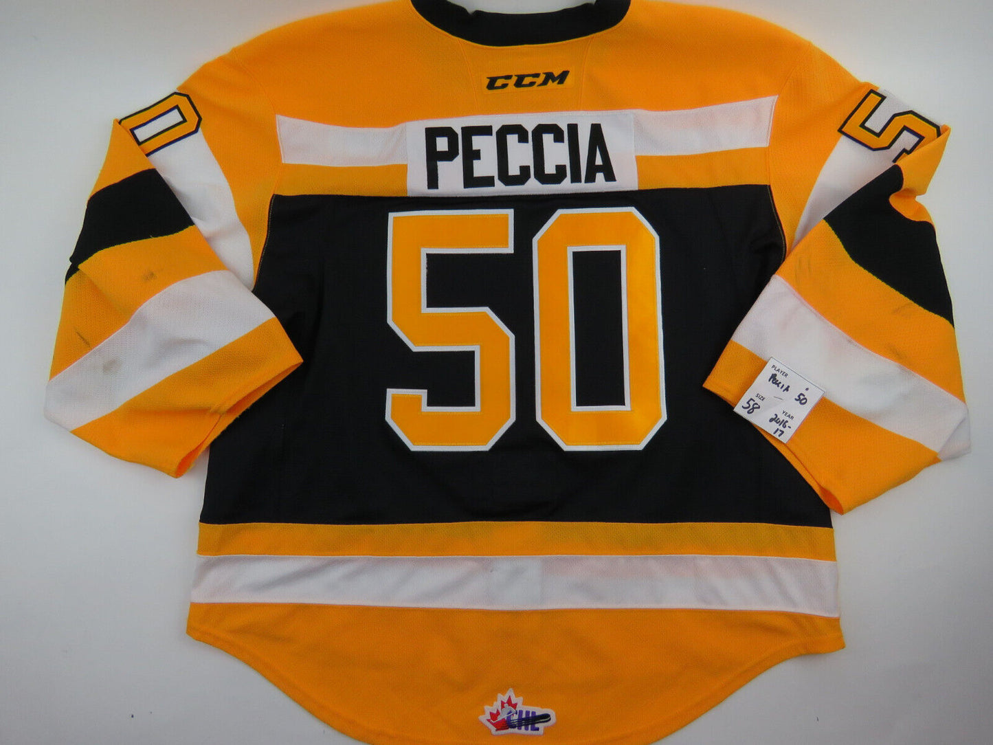 CCM Kingston Frontenacs OHL Pro Stock Game Worn Hockey Jersey 58 GOALIE Peccia