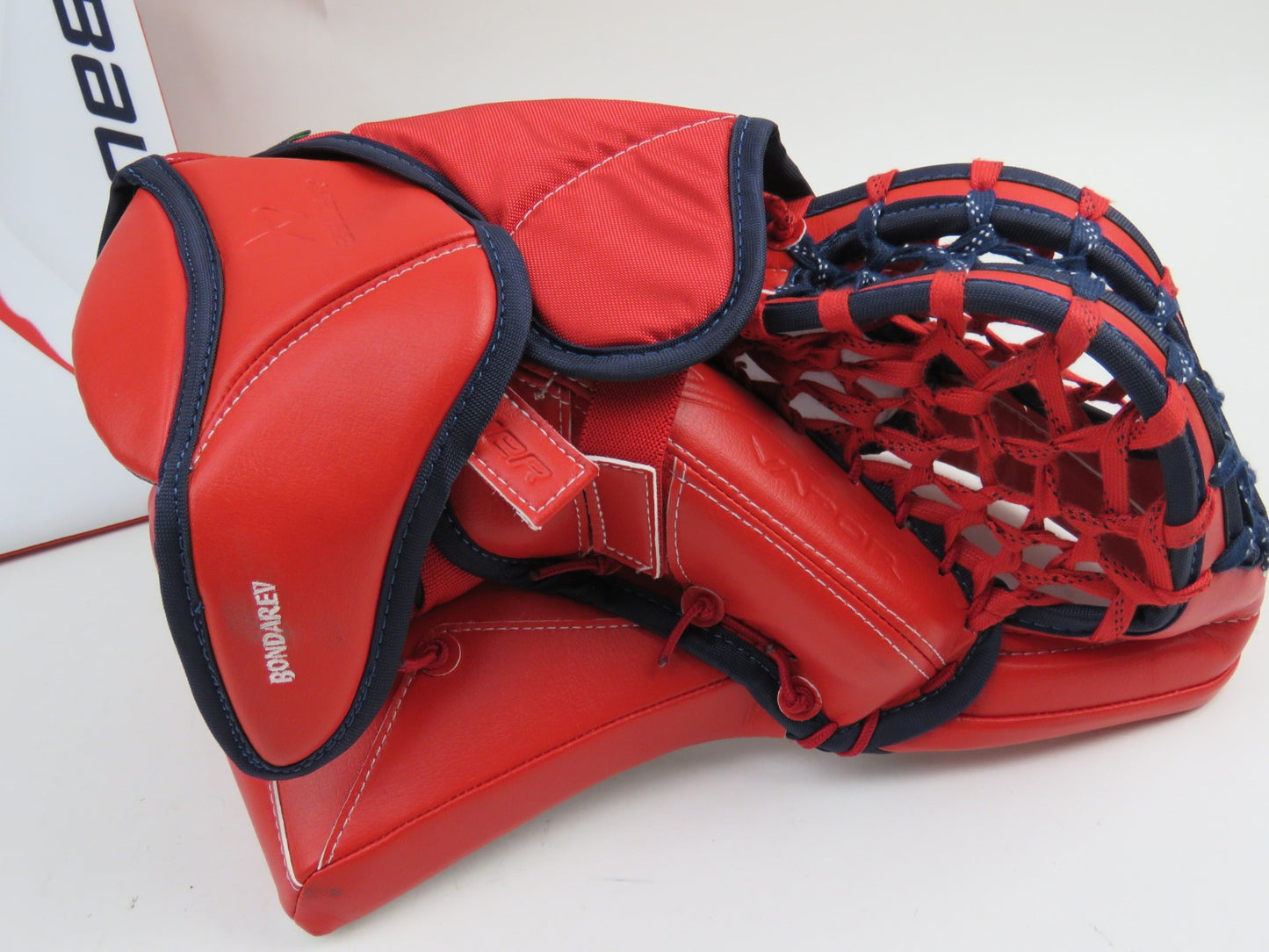 Bauer Vapor FlyLite Oshawa Generals Pro Stock Hockey Goalie Glove Blocker Set
