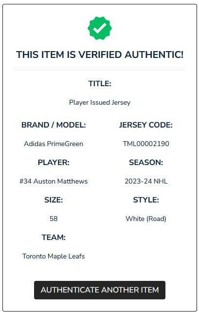 Auston Matthews Adidas Toronto Maple Leafs Game Issued Authentic Hockey Jersey