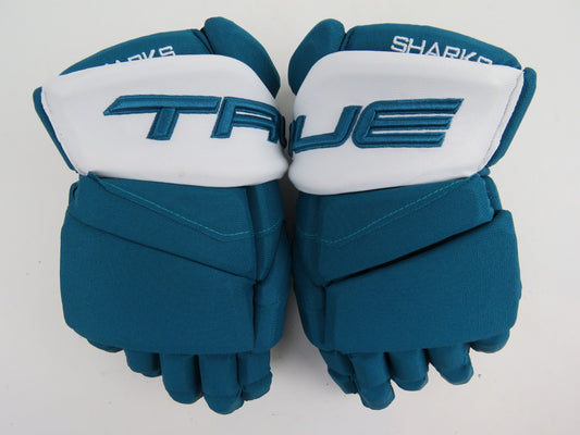 New TRUE NHL Pro Stock San Jose Sharks Hockey Gloves Senior Size 14" Teal