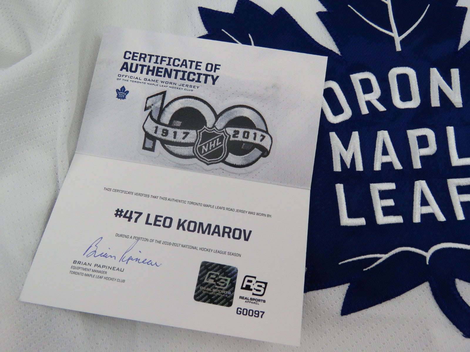 Leo Komarov 2016-17 Game Worn Toronto Maple Leafs NHL 100th Hockey Jersey COA