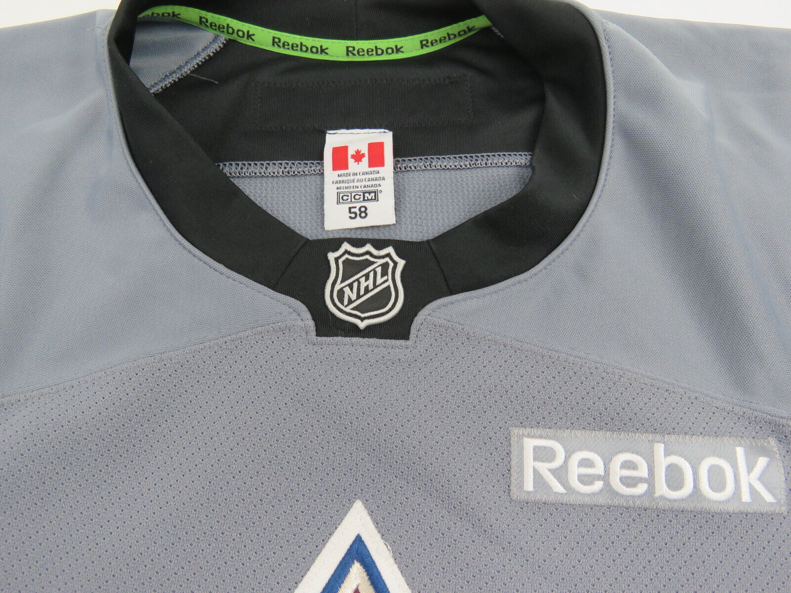 Reebok Colorado Avalanche NHL Pro Stock Hockey Practice Jersey Size 58 Gray