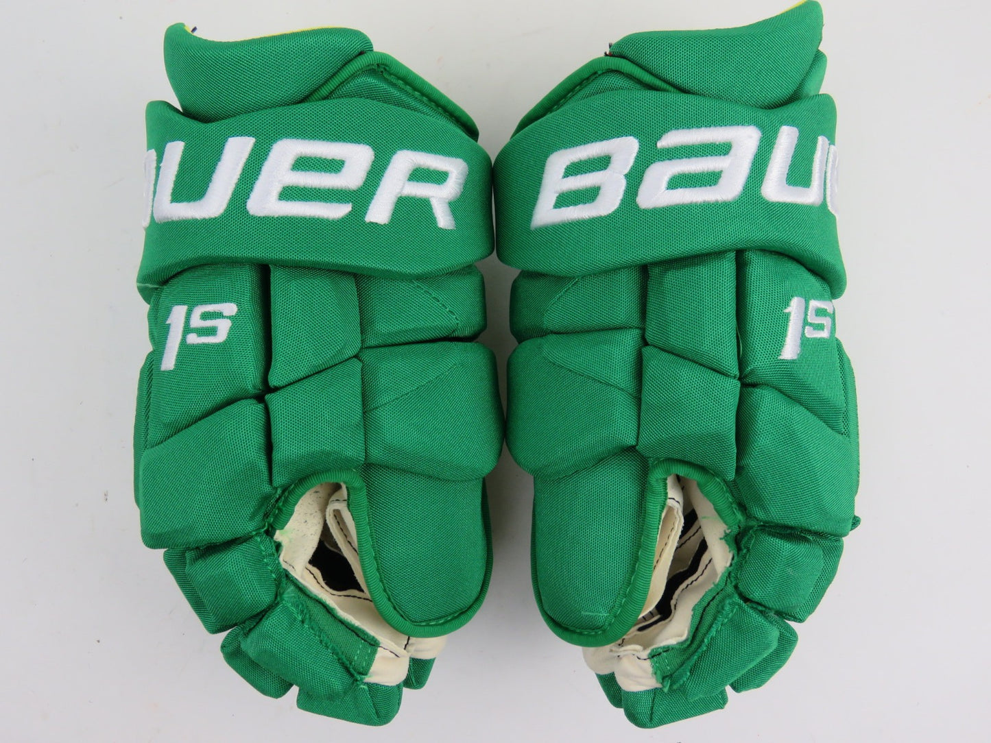 Bauer 1S Green Toronto Maple Leafs 'ST PATS' Pro Stock NHL Hockey Gloves 13"
