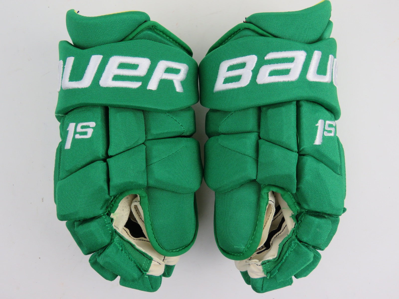 Bauer 1S Green Toronto Maple Leafs 'ST PATS' Pro Stock NHL Hockey Gloves 13"