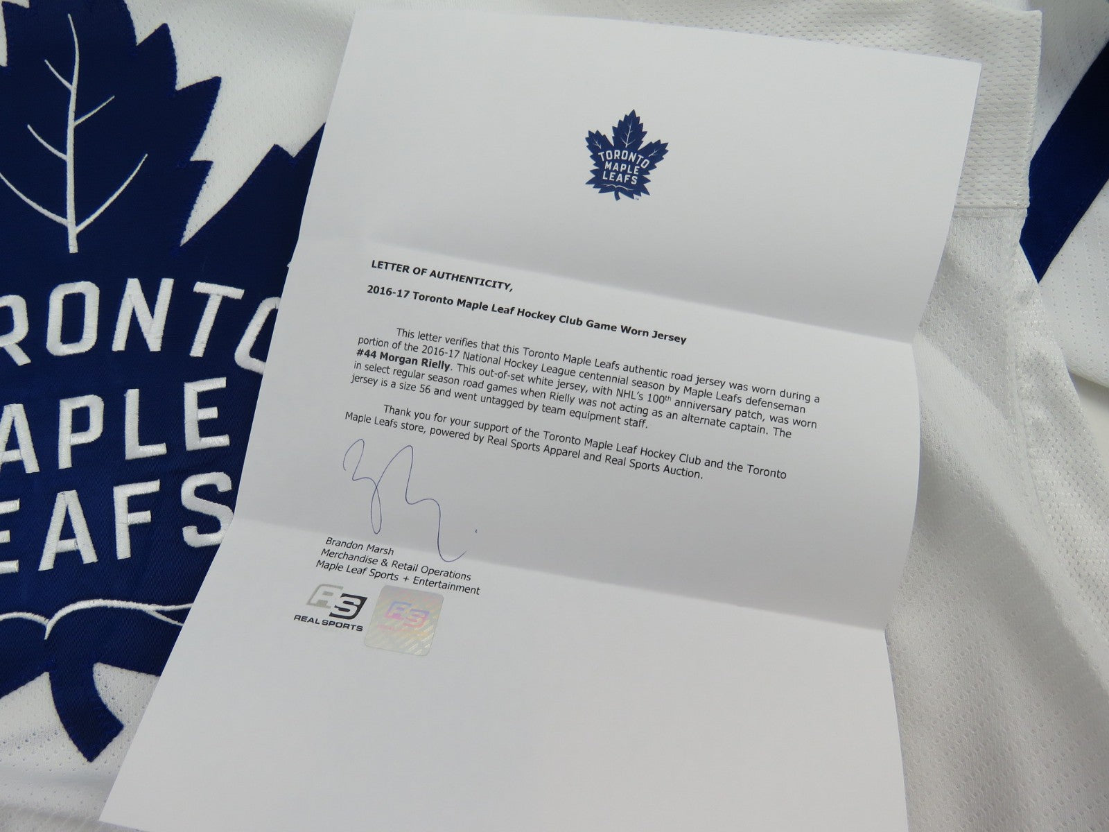 Morgan Rielly 2016-17 Game Worn Toronto Maple Leafs NHL 100th Hockey Jersey LOA