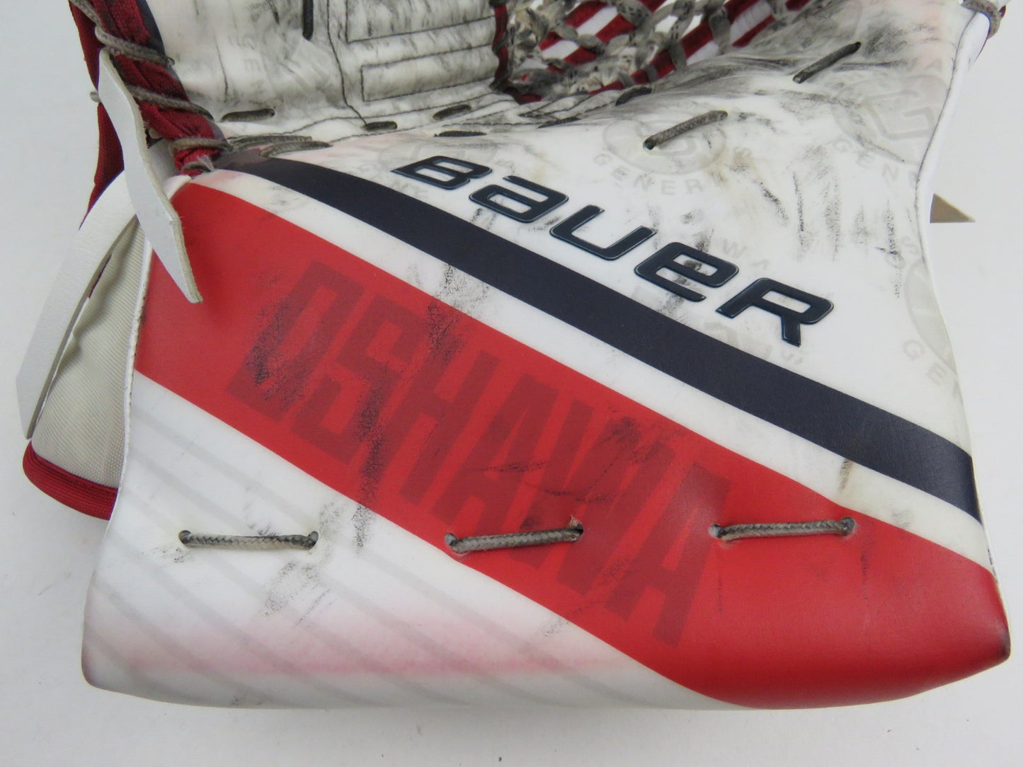Bauer HyperLite 2 Oshawa Generals Pro Stock Goalie Glove Catcher White Red Navy