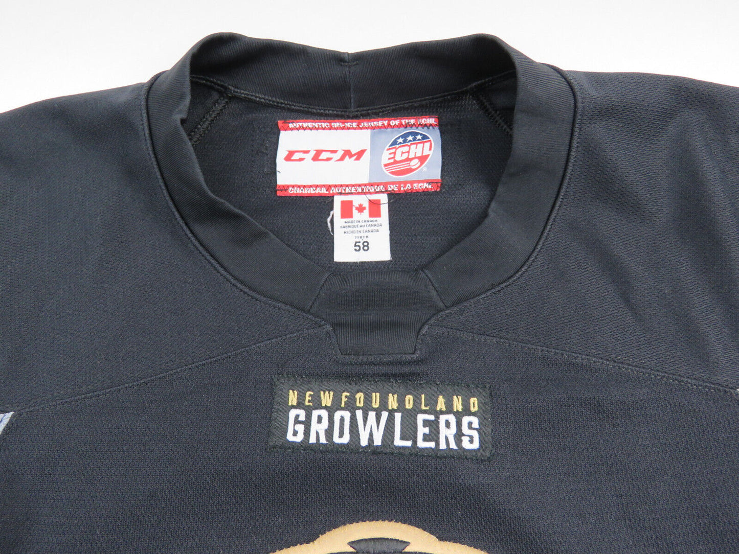 CCM Newfoundland Growlers ECHL Pro Stock Practice Worn Hockey Jersey 58 Black