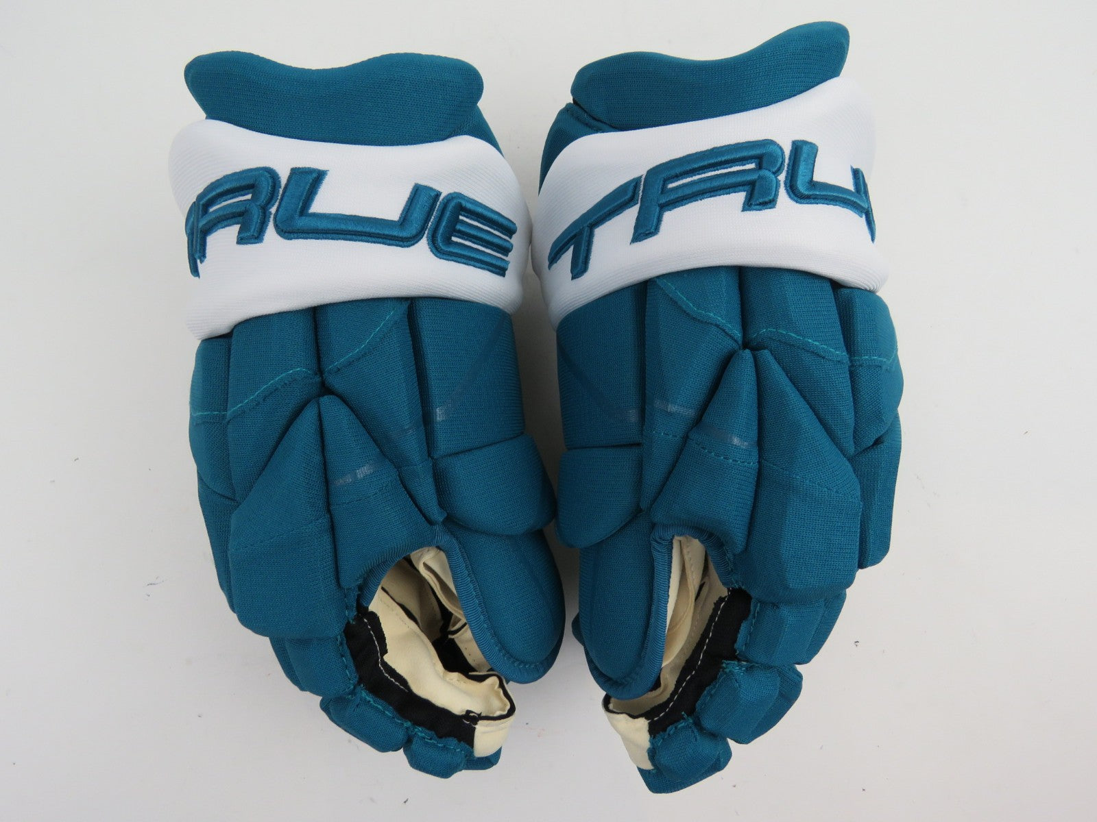 New TRUE NHL Pro Stock San Jose Sharks Hockey Gloves Senior Size 14" Teal