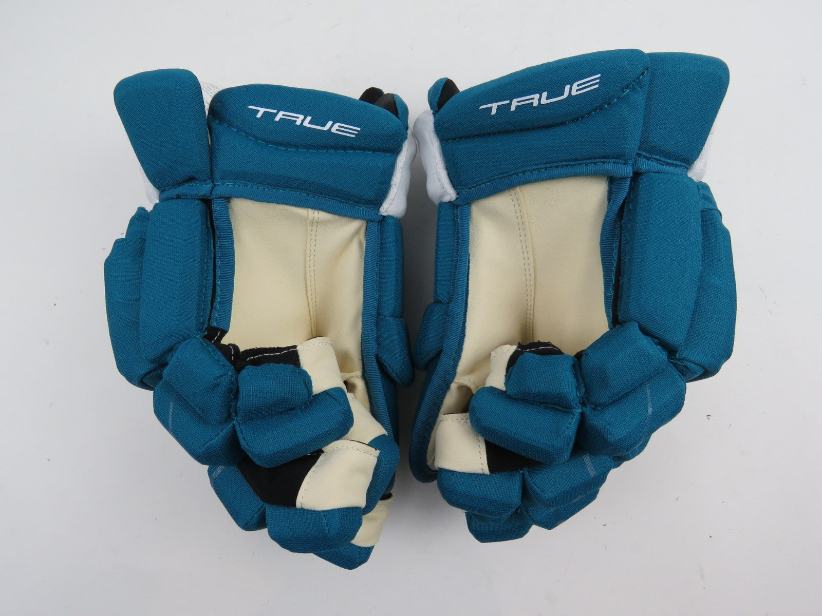 New TRUE NHL Pro Stock San Jose Sharks Hockey Gloves Senior Size 14" Teal