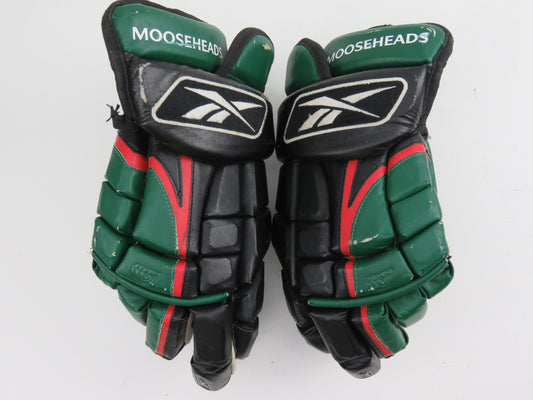RBK 10K Halifax Mooseheads VTG Leather QMJHL Pro Stock Hockey Player Gloves 14"