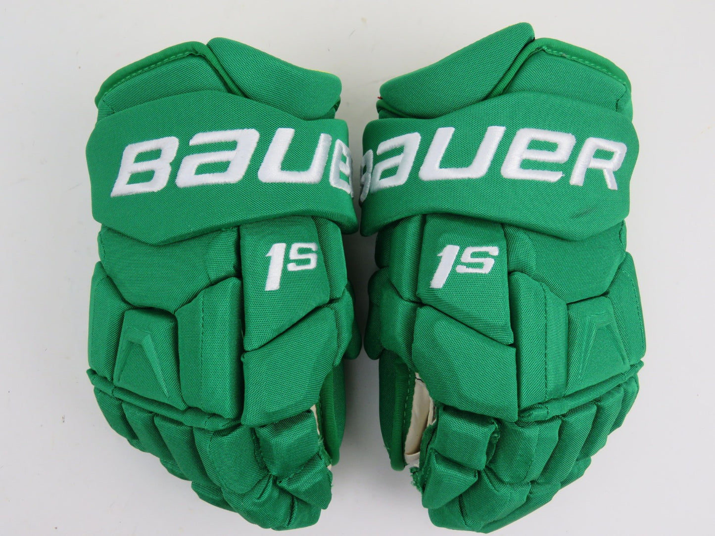Bauer 1S Green Toronto Maple Leafs 'ST PATS' Pro Stock NHL Hockey Gloves 13"