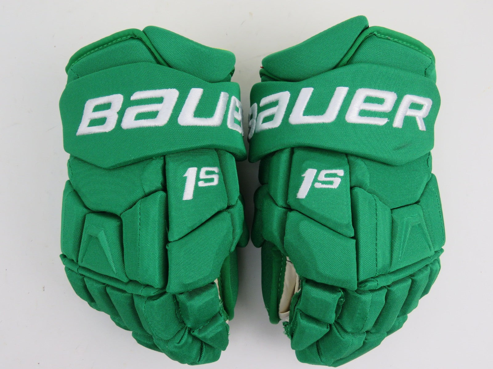Bauer 1S Green Toronto Maple Leafs 'ST PATS' Pro Stock NHL Hockey Gloves 13"