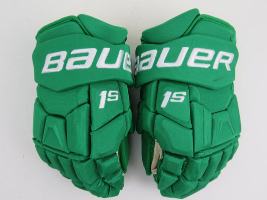 Bauer 1S Green Toronto Maple Leafs 'ST PATS' Pro Stock NHL Hockey Gloves 13"